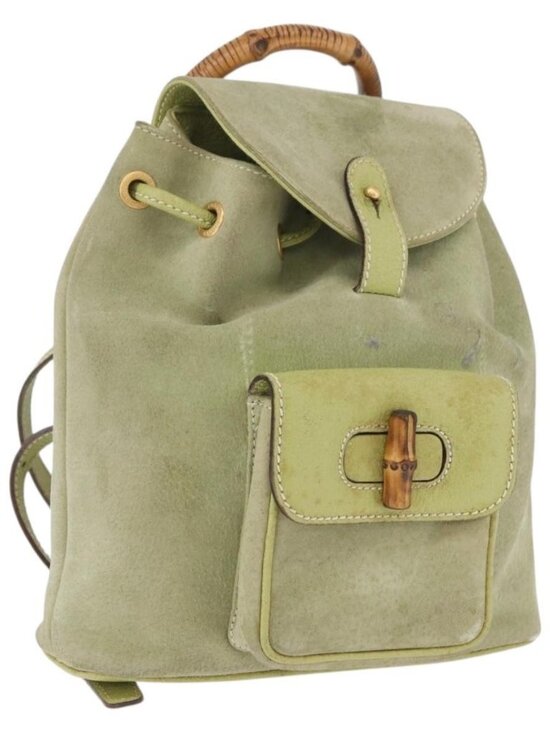 GUCCI Bamboo Backpack Suede Green Gold 003 2058 0030 Auth AMZ374 main image 11